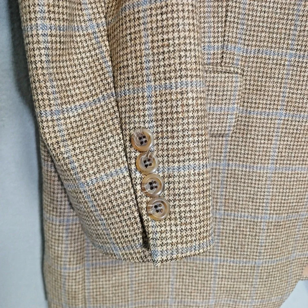 John W Nordstrom‎ Sport Coat Jacket Blazer Men's Brown Plaid 100% Wool 44L-T